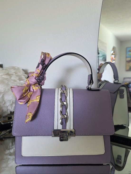 Aldo Handbags - Aldo Lavender and White Top-Handle Satchel with Scarf Accent